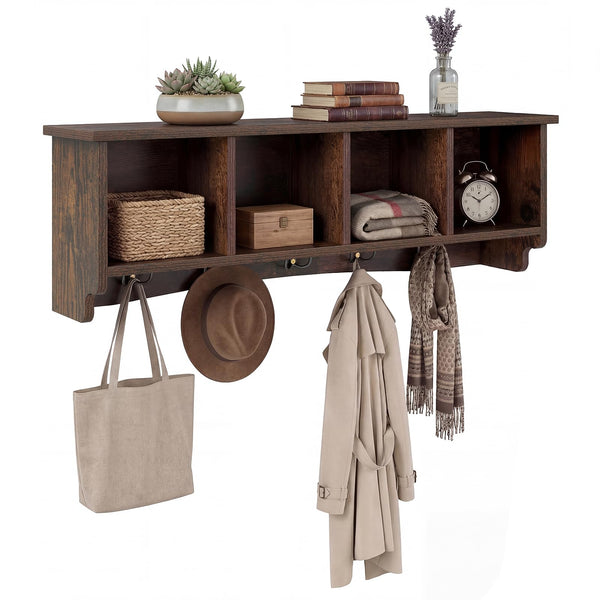 Giantex Wall Mounted Coat Rack with 4 Cubbies & 5 Double Hooks