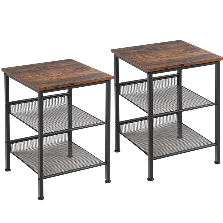 Giantex Stable Metal Frame Easy Assembly Accent Wood Look Printer Table Bedroom Nightstand(1,Black&amp;Rustic Brown)
