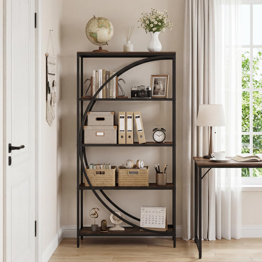 Giantex 65" Tall Industrial Etagere Bookcase with Half-Moon Shape for Living Room and Home Office