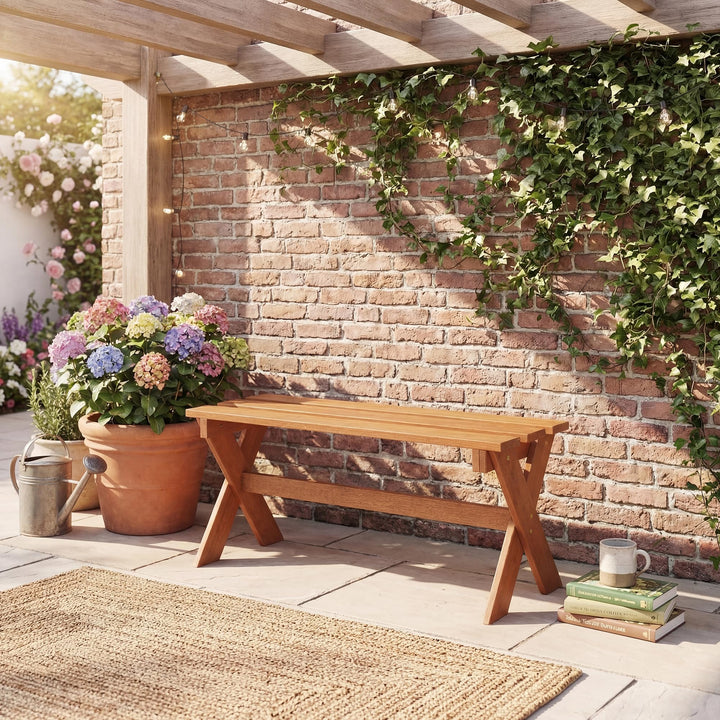 Giantex 36" Backless Wood Outdoor Bench with Slatted Seat &amp; Solid Wood Frame