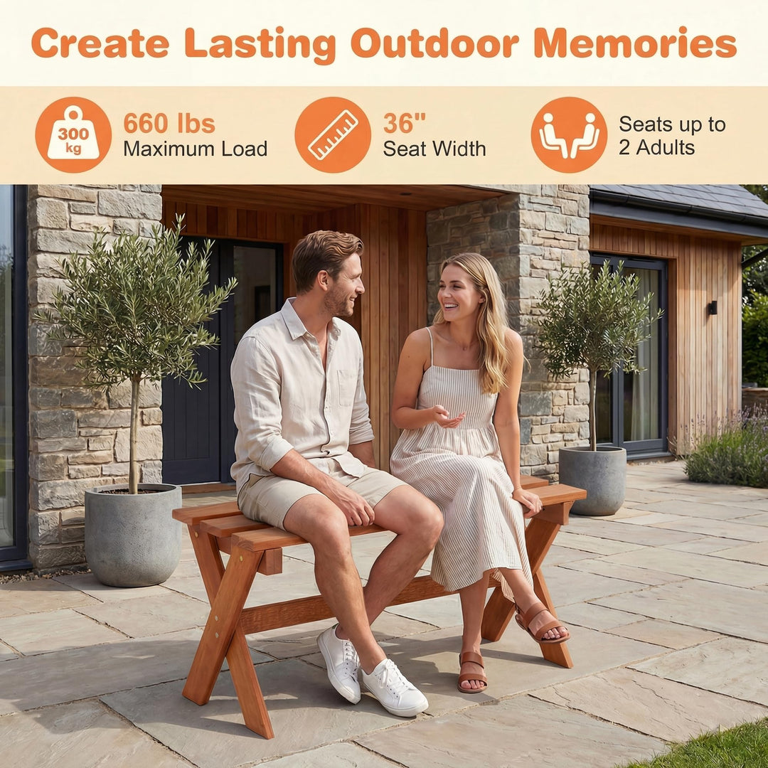 Giantex 36" Backless Wood Outdoor Bench with Slatted Seat &amp; Solid Wood Frame
