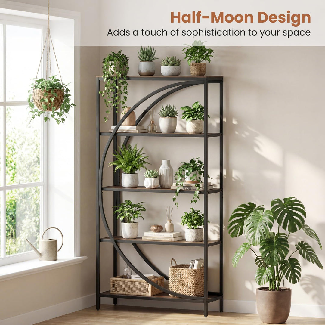 Giantex 65" Tall Industrial Etagere Bookcase with Half-Moon Shape for Living Room and Home Office