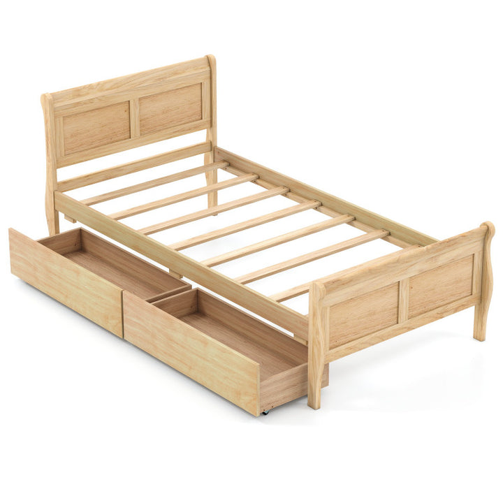 Giantex Twin/ Full/ Queen Bed with 2 Storage Drawers Wood Platform Bed with Headboard &amp; Footboard