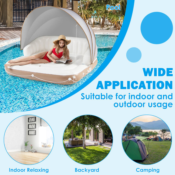 Giantex Canopy Island Inflatable Pool Float Comfortable Lounge Surface – Built-in Cup Holders – Detachable Sunshade – 440lb Max Weight Capacity