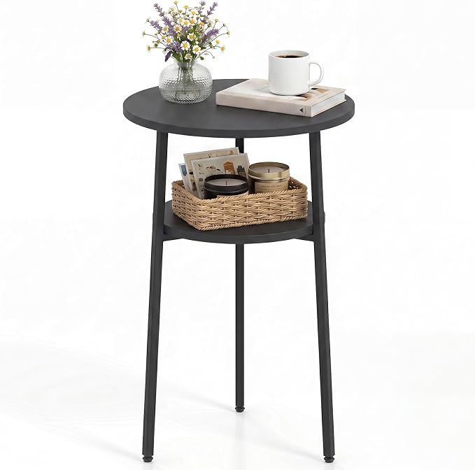 Giantex Round Side Table, 2-Tier End Table w/Metal Frame | Accent Nightstand Bedside Table w/ Storage Shelf for Small Space Sofa Couch Side