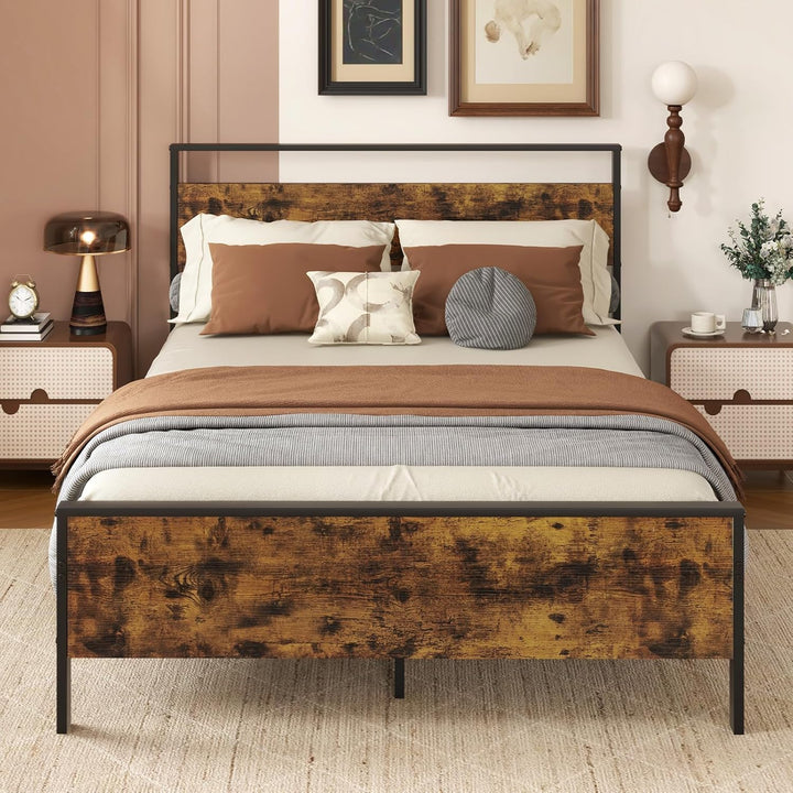 Giantex Twin Size/Full Size/King Size/Queen Metal Platform Bed Frames with Wooden Headboard &amp; Footboard