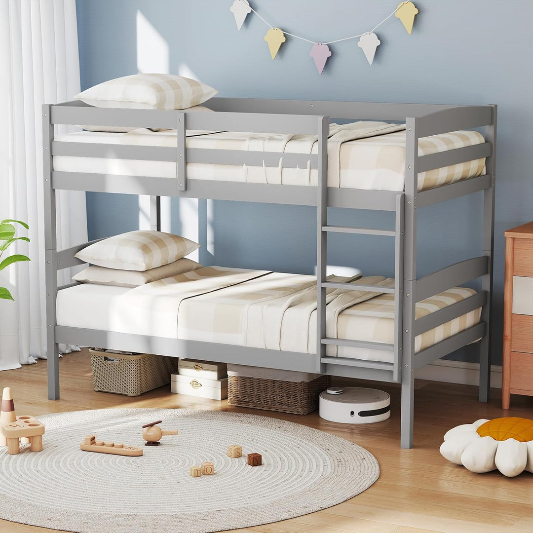 Giantex Bunk Bed, Solid Wood Detachable Bed Frame with High Guardrails &amp; Integrated Ladder