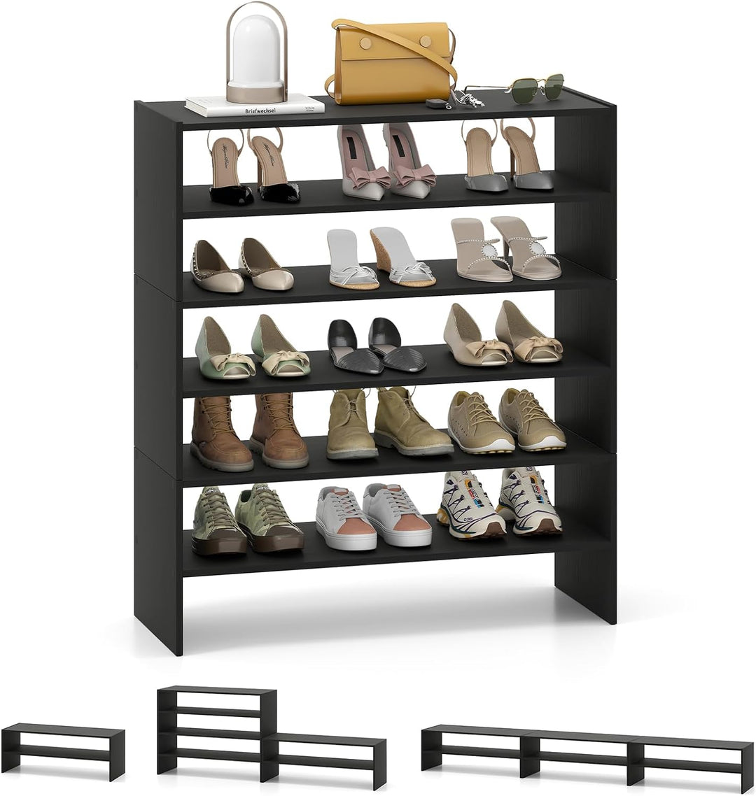 3-in-1 Shoe Rack, 5-Tier Shoe Organizer, Wood Storage Shelf for Shoes