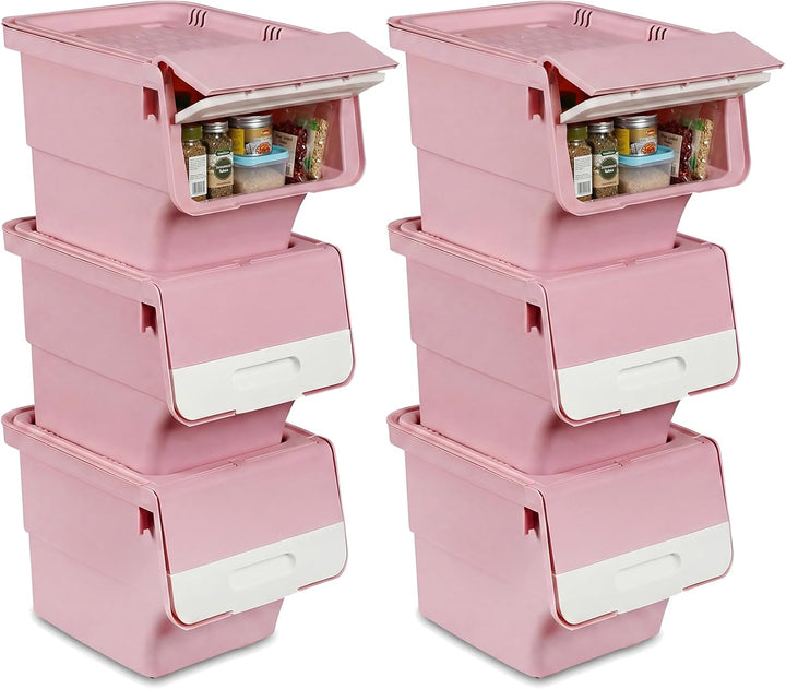 Giantex Plastic Stackable Storage Bins with Lids &amp; Wheels