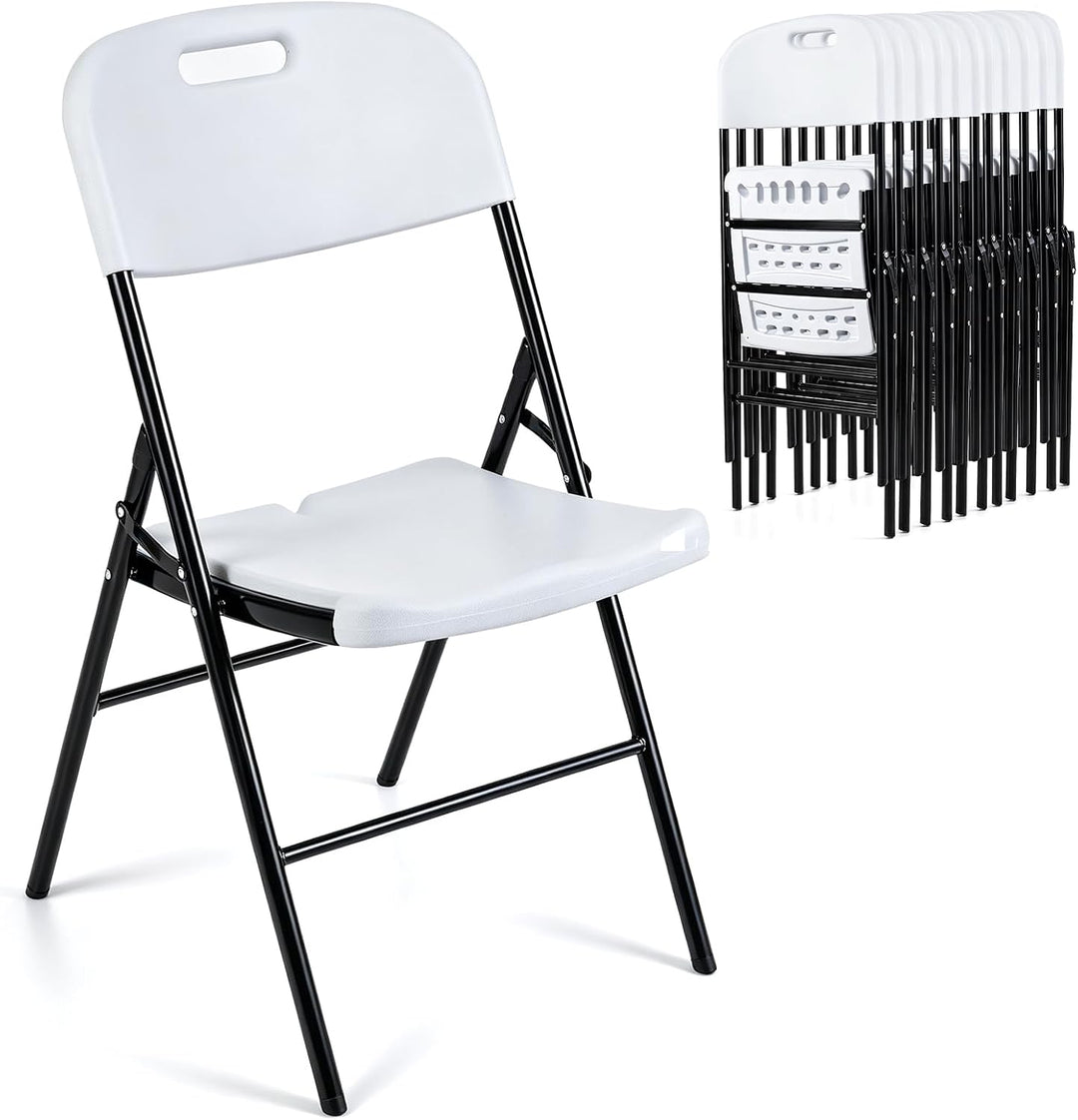 Giantex Folding Plastic Chairs 4 Pack w/HDPE Backrest &amp; Seat, White | Stackable Portable Seating w/ Steel Frame