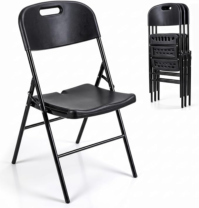 Giantex Folding Plastic Chairs 4 Pack w/HDPE Backrest &amp; Seat, White | Stackable Portable Seating w/ Steel Frame