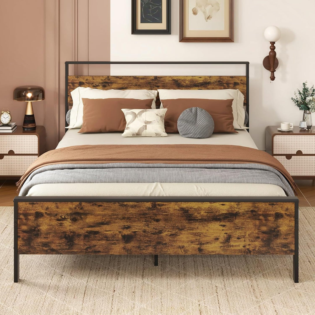 Giantex Twin Size/Full Size/King Size/Queen Metal Platform Bed Frames with Wooden Headboard &amp; Footboard