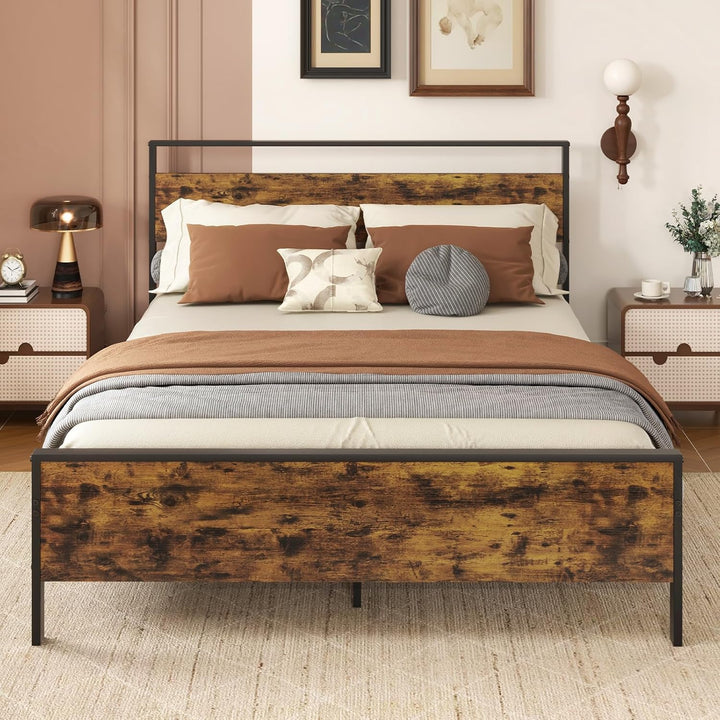 Giantex Twin Size/Full Size/King Size/Queen Metal Platform Bed Frames with Wooden Headboard &amp; Footboard