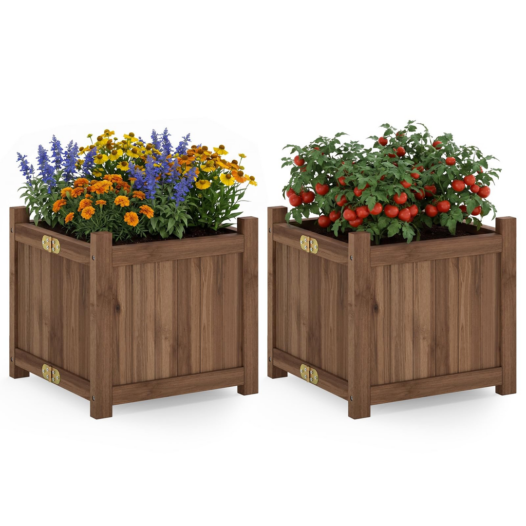 GIANTEX 15" Folding Wooden Planter Box with Removable Bottom (1/2)