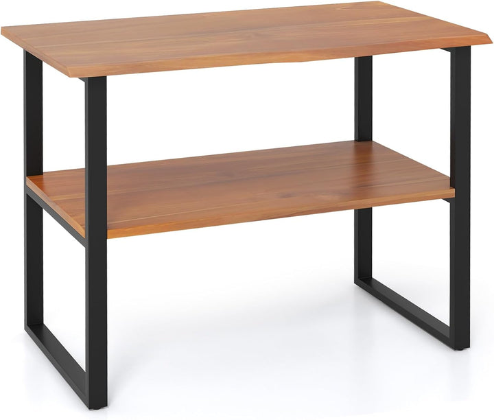 Giantex Bathroom Storage Shelf with Waterproof Finish, 2-Tier Teak Wood Bookshelf
