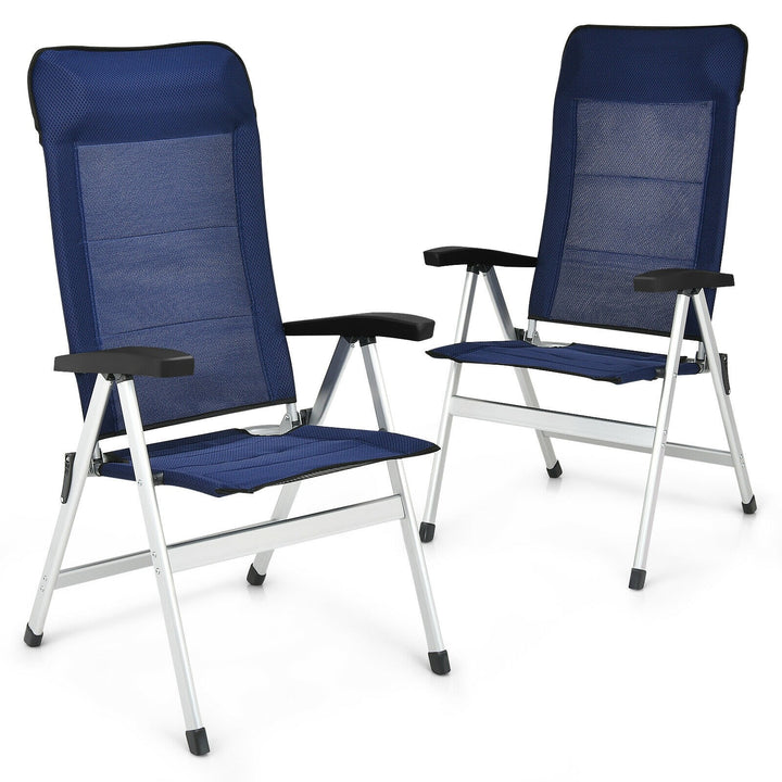 Giantex Patio Dining Chair with Adjust Portable Headrest-Blue