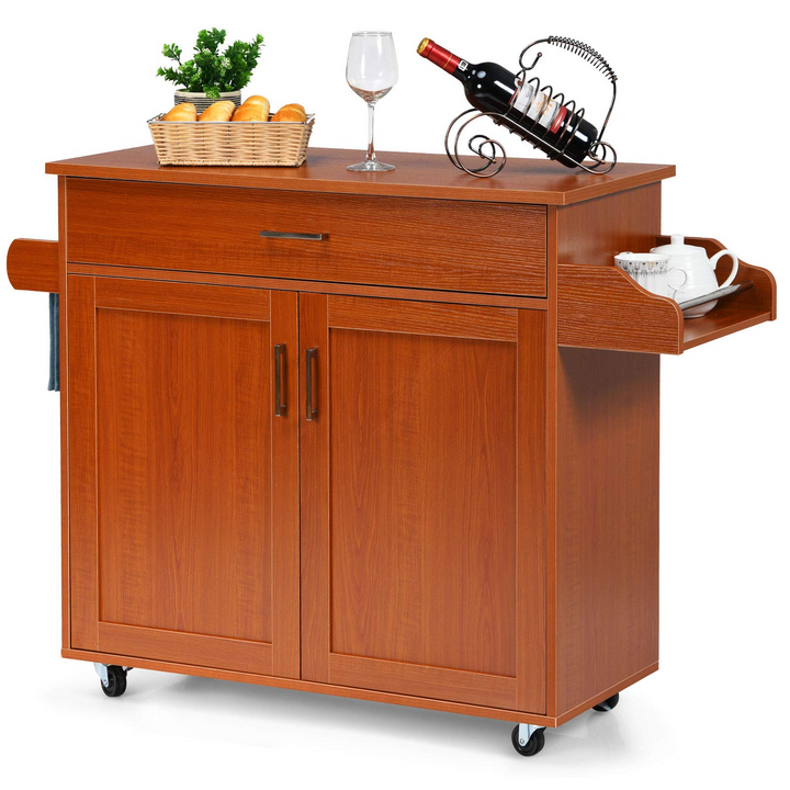 Giantex Kitchen Island, Rolling Kitchen Cart with Spice and Towel Rack, Large Drawer &amp; 2-Door Storage Cabinet