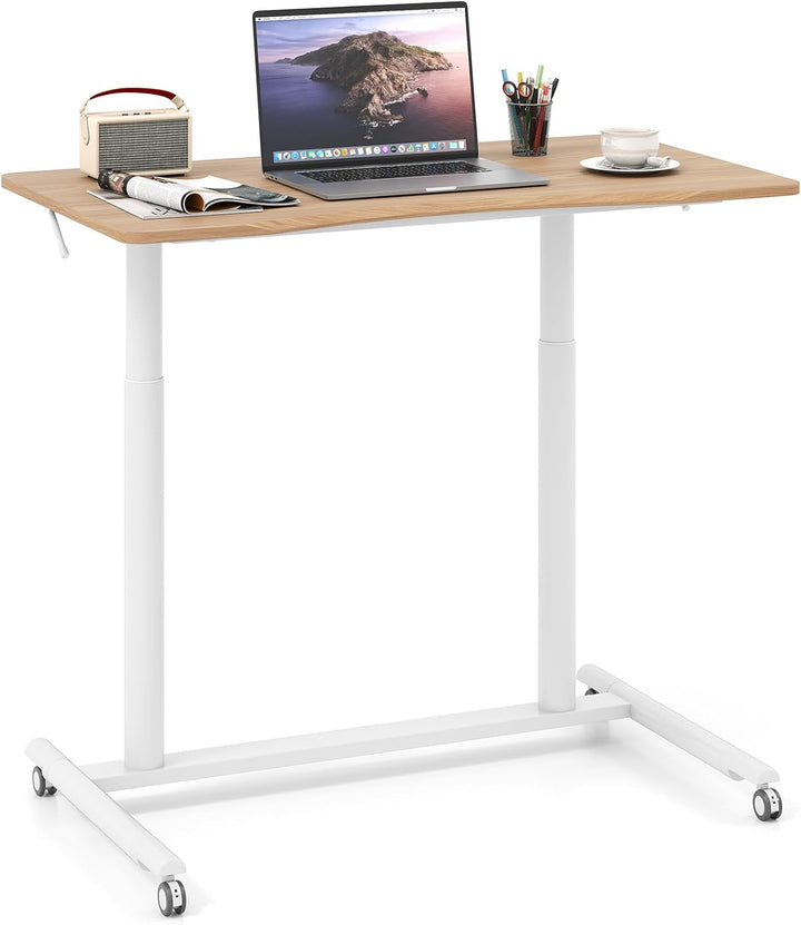 Giantex Mobile Standing Desk Height Adjustable Computer Desk with Wheels &amp; Aluminum Frame