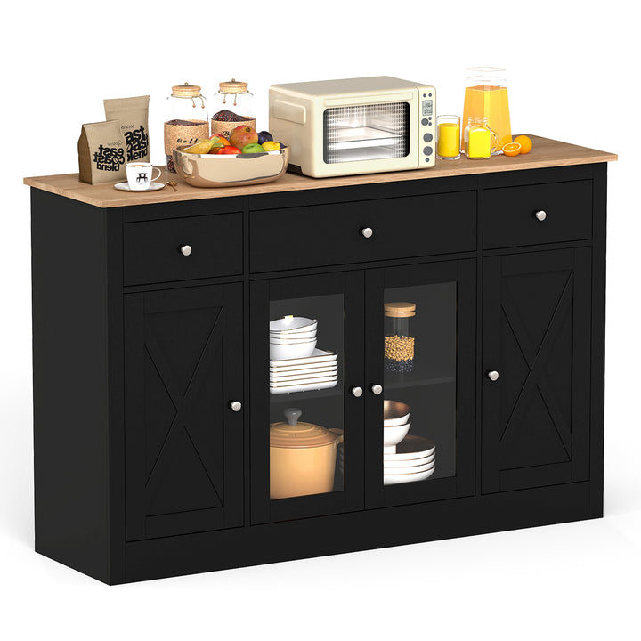 Giantex 55" Large Buffet Sideboard with 3 Drawers &amp; 2 See-Through Doors