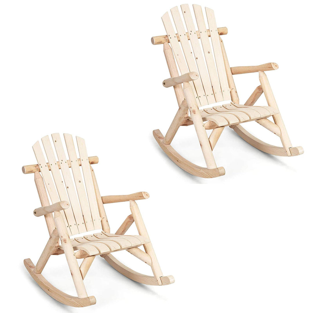 Log Rocking Chair Wood Porch &amp; Patio Rocker for Deck Balcony