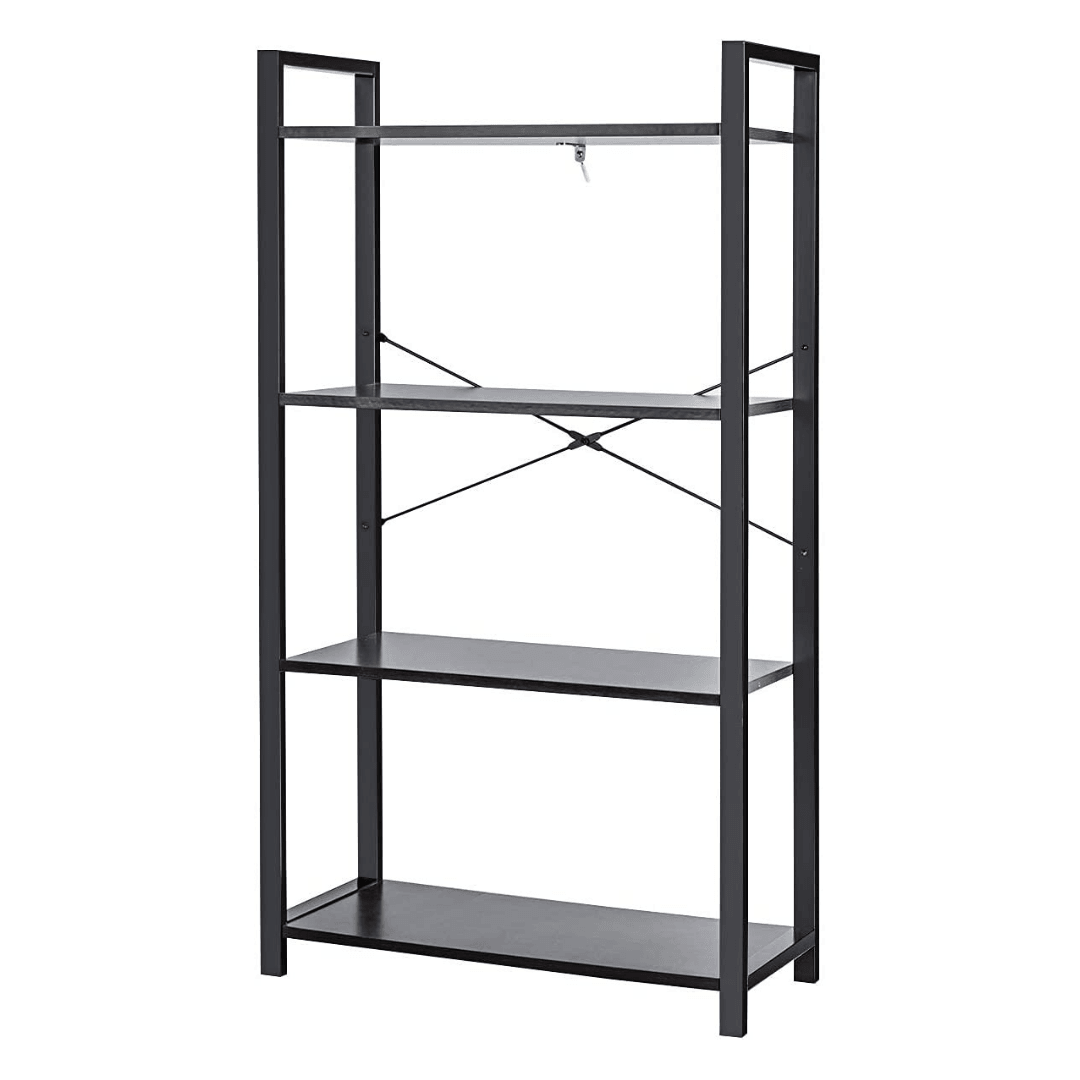 Giantex 4-Tier Industrial Bookshelf, Vintage Bookcase with Metal Frame, Standing Shelf Unit