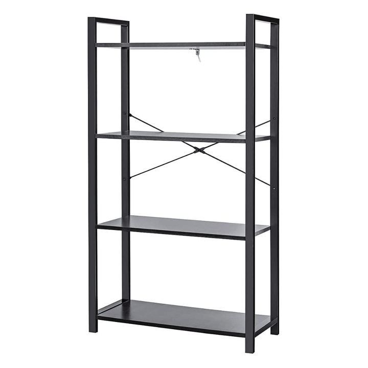Giantex 4-Tier Industrial Bookshelf, Vintage Bookcase with Metal Frame, Standing Shelf Unit