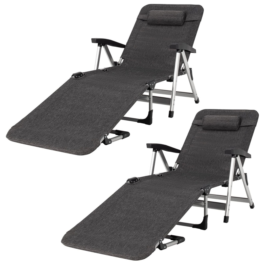 Patio Chaise Lounge Chair 7 Adjustable Position Folding Camping Cot