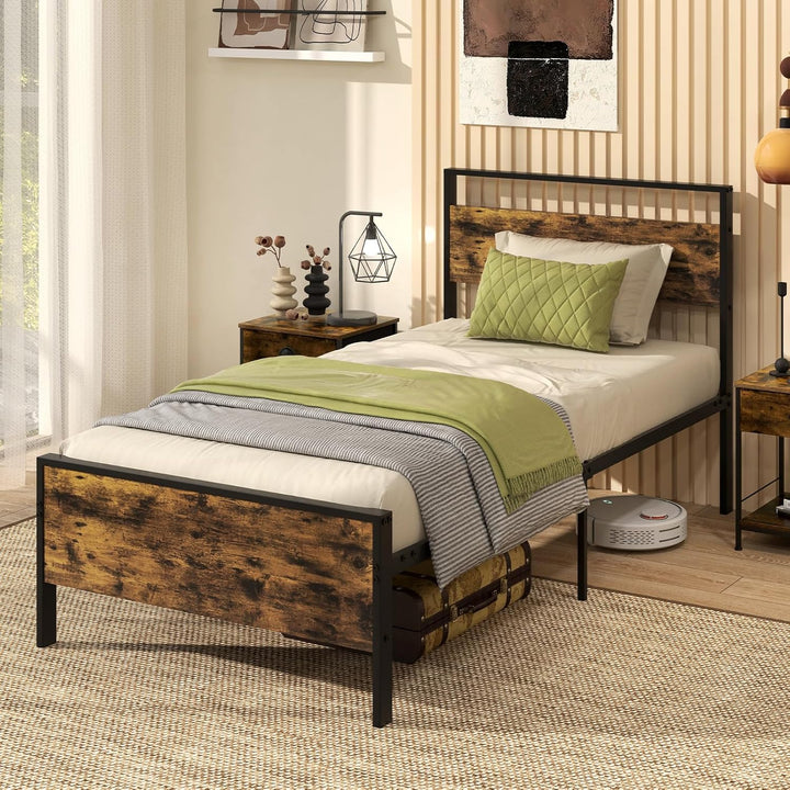 Giantex Twin Size/Full Size/King Size/Queen Metal Platform Bed Frames with Wooden Headboard &amp; Footboard