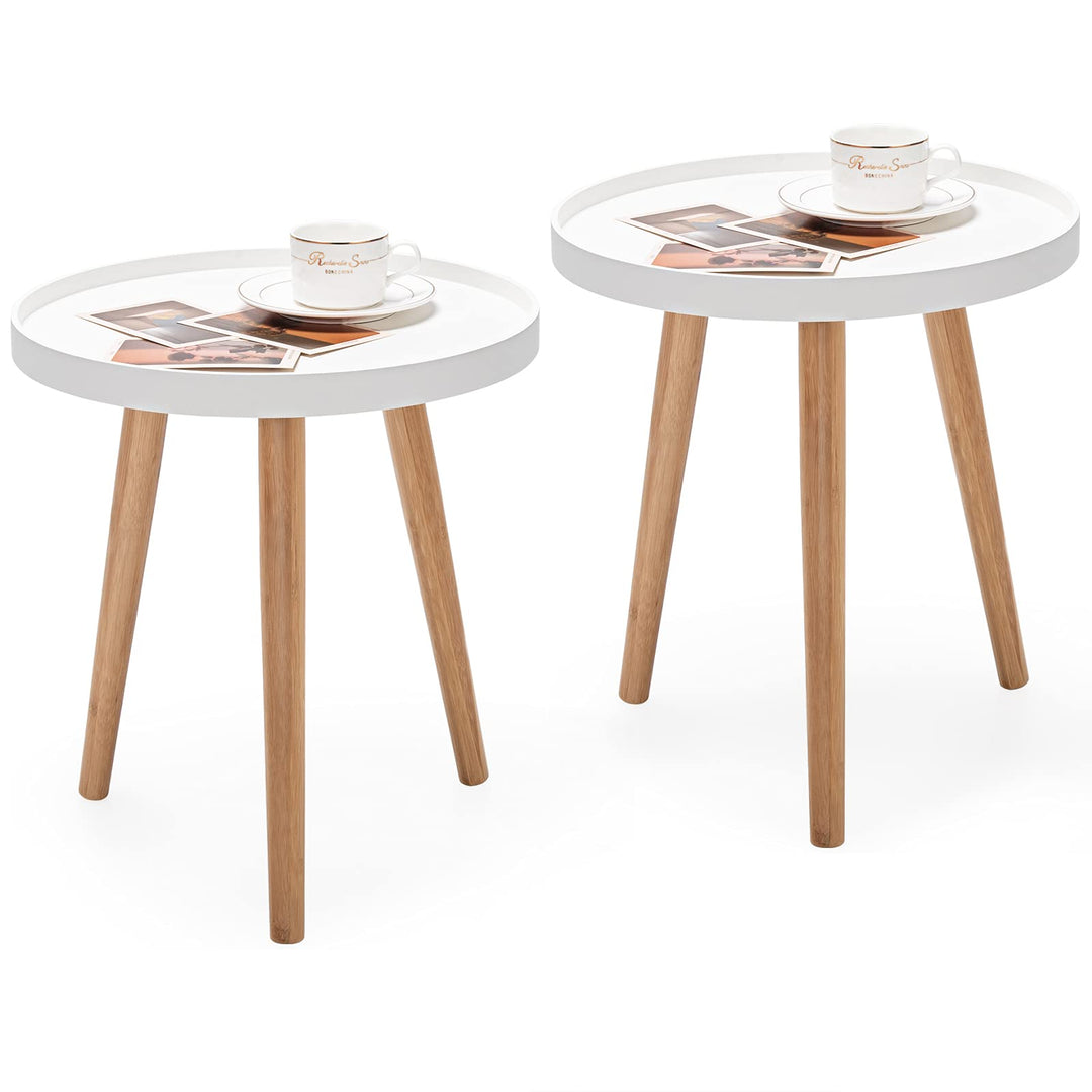 Giantex Round Side Table End Table with Wooden Tray