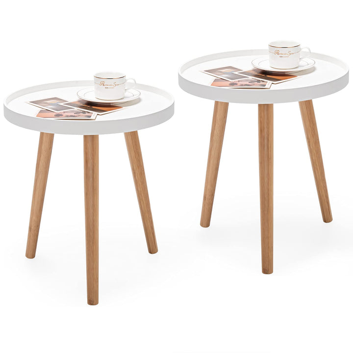 Giantex Round Side Table End Table with Wooden Tray