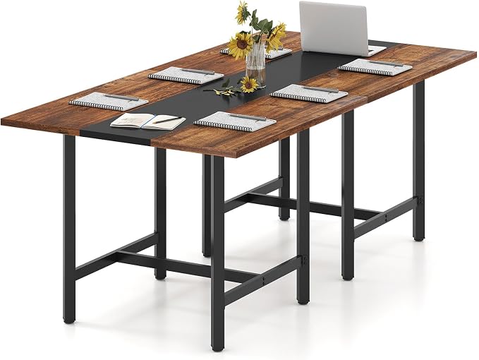 Giantex 39.5" Square Conference Table, Meeting Table for 4 People | Heavy-Duty Metal Frame