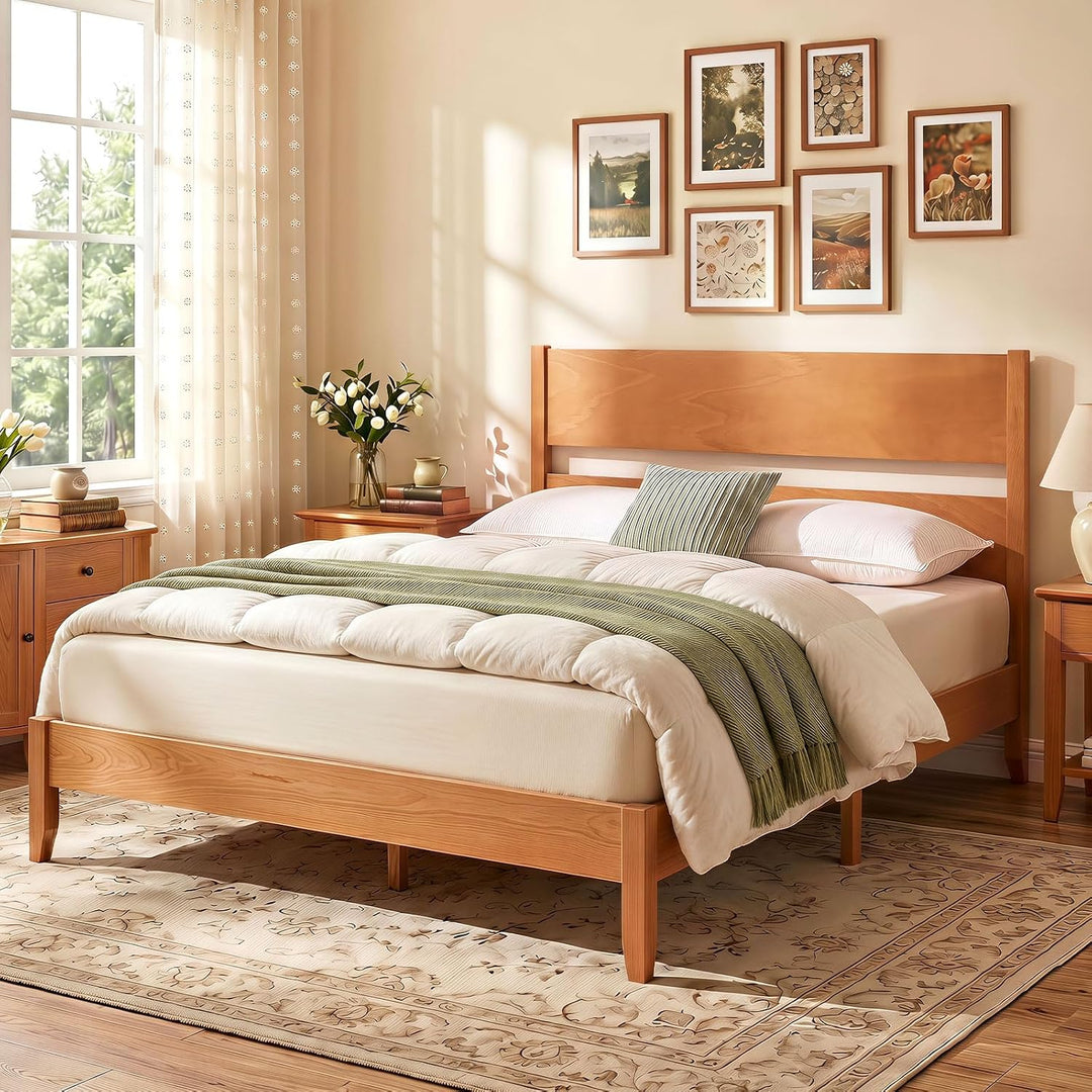 GIANTEX Queen/Full/Twin Size Wooden Bed Frame with Slatted Headboard