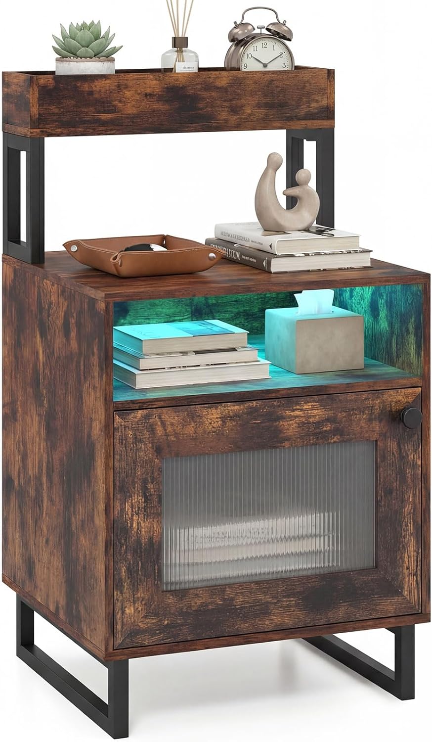 Giantex Night Stand with LED Lights | Tall Sofa Side Couch End Table w/Top Tray (1/2)