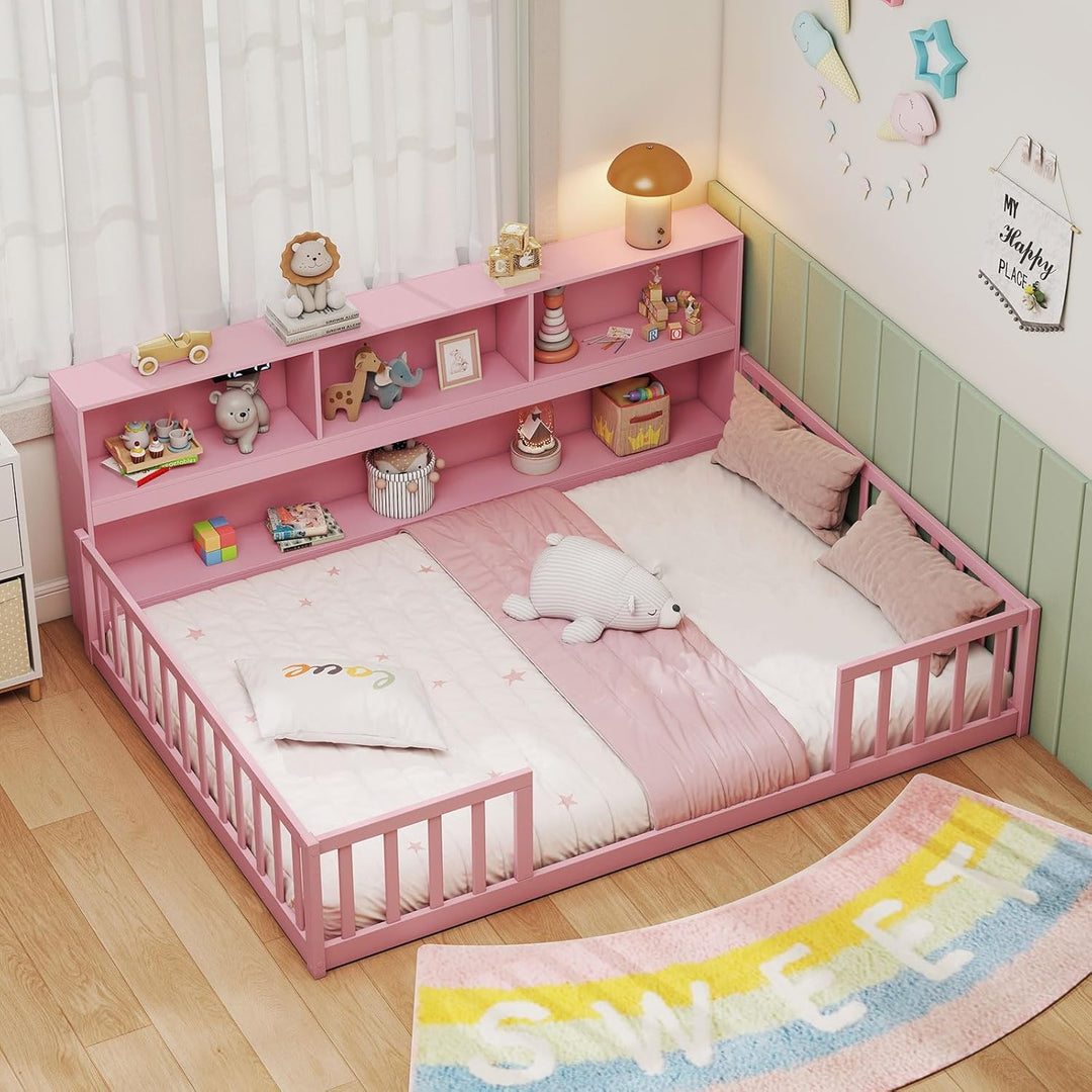 Giantex Wooden Montessori Bed Frame with Bookcase