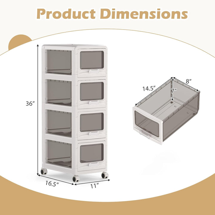 Giantex 3/4/5-Tier Plastic Drawer Storage Organizer Rolling Cart with Drawers &amp; Lockable Wheels