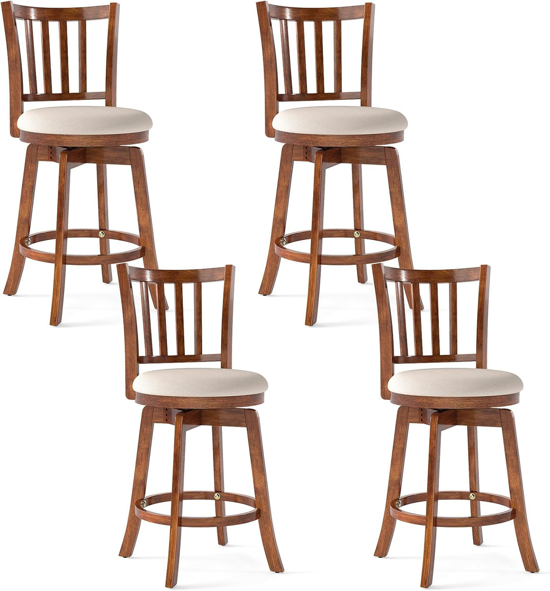 Giantex 25" Counter Height Stools Set of 2/4 with Rubber Wood Legs &amp; Footrest &amp; Upholstered Seat