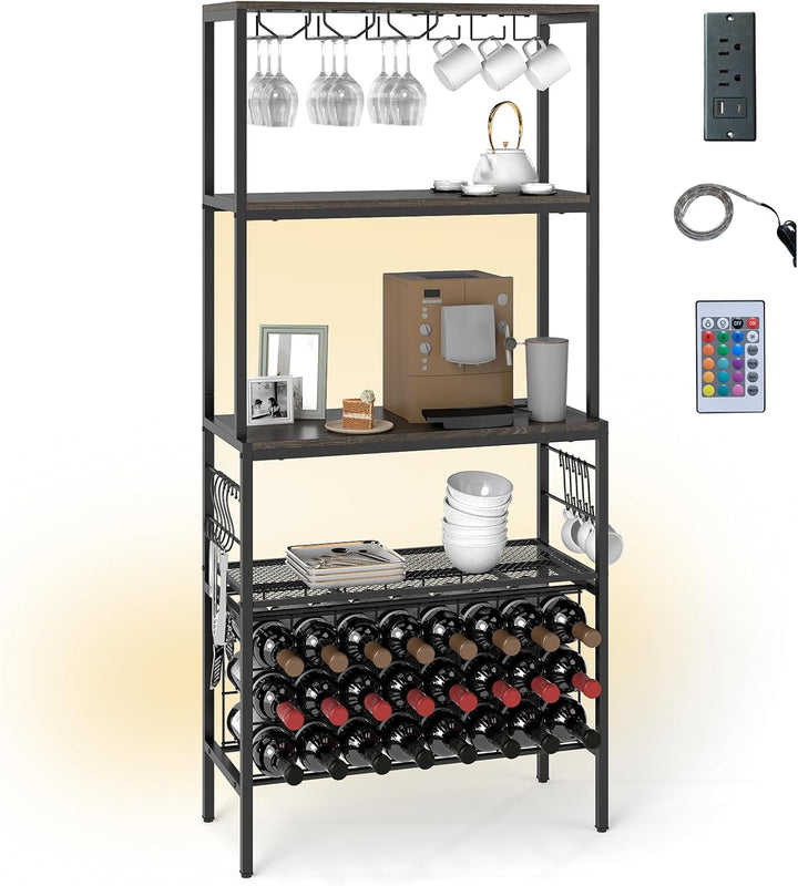 Giantex Wine Rack Freestanding Floor Wine Bar Cabinet w/Power Outlet &amp; RGB Light