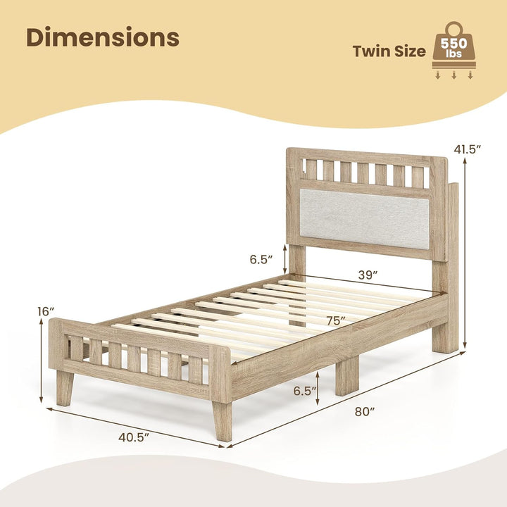 Giantex Mid-Century Wood Bed Frame with Upholstered Headboard (Full/Twin/Queen)