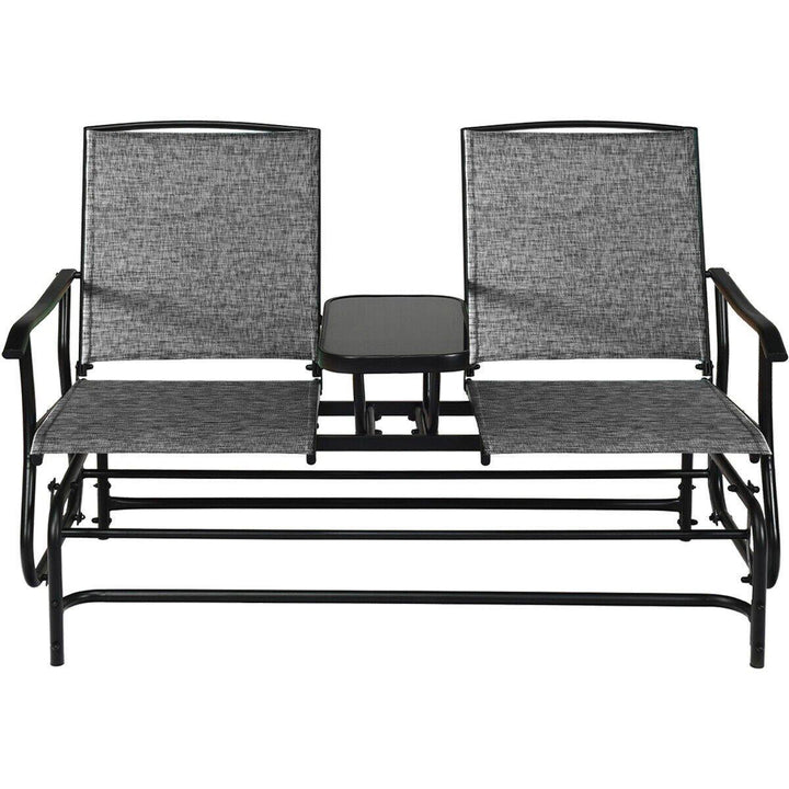 Giantex 2 Person Outdoor Double Glider Chair, Mesh Fabric Rocking Chair w/Center Tempered Glass Table