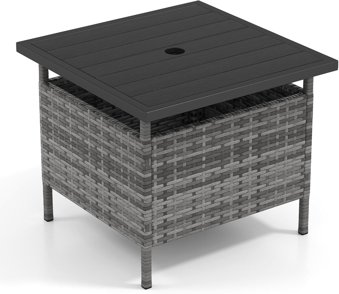 Giantex Umbrella Table, Outdoor Side Table with 2" Umbrella Hole, Rattan Umbrella Stand Holder Table