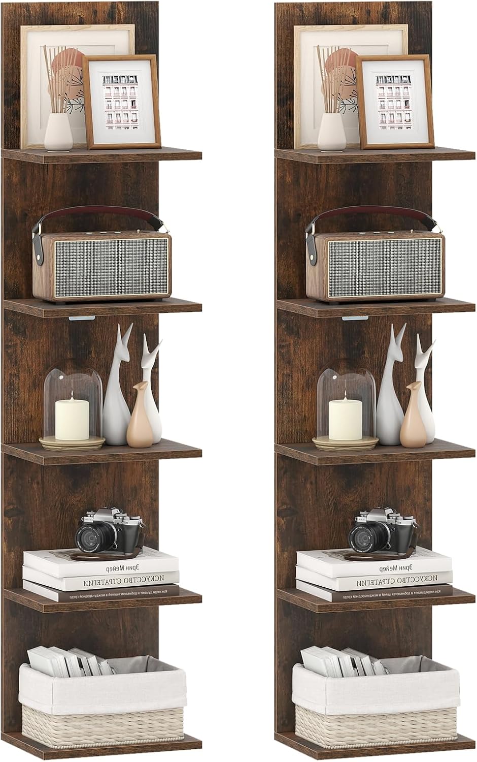 Giantex 5-Tier Wall Mounted Shelf Unit with Wood Grain