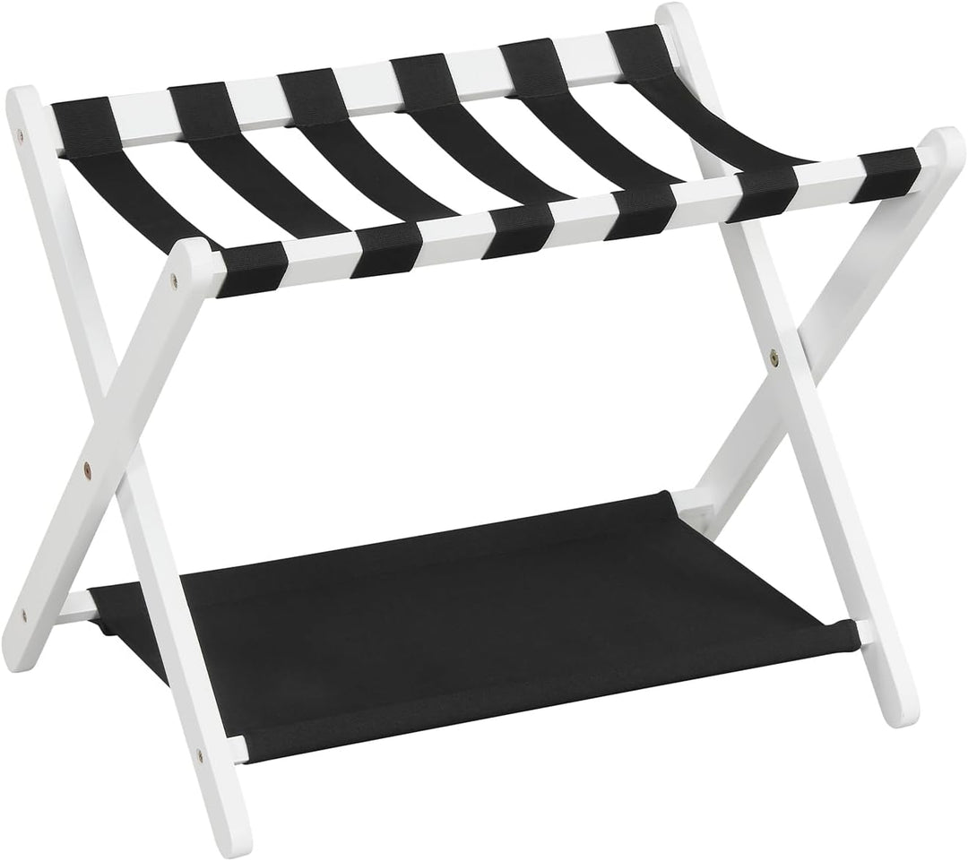 Giantex Folding Luggage Rack | Solid Rubber Wood Suitcase Stand with Storage Shelves