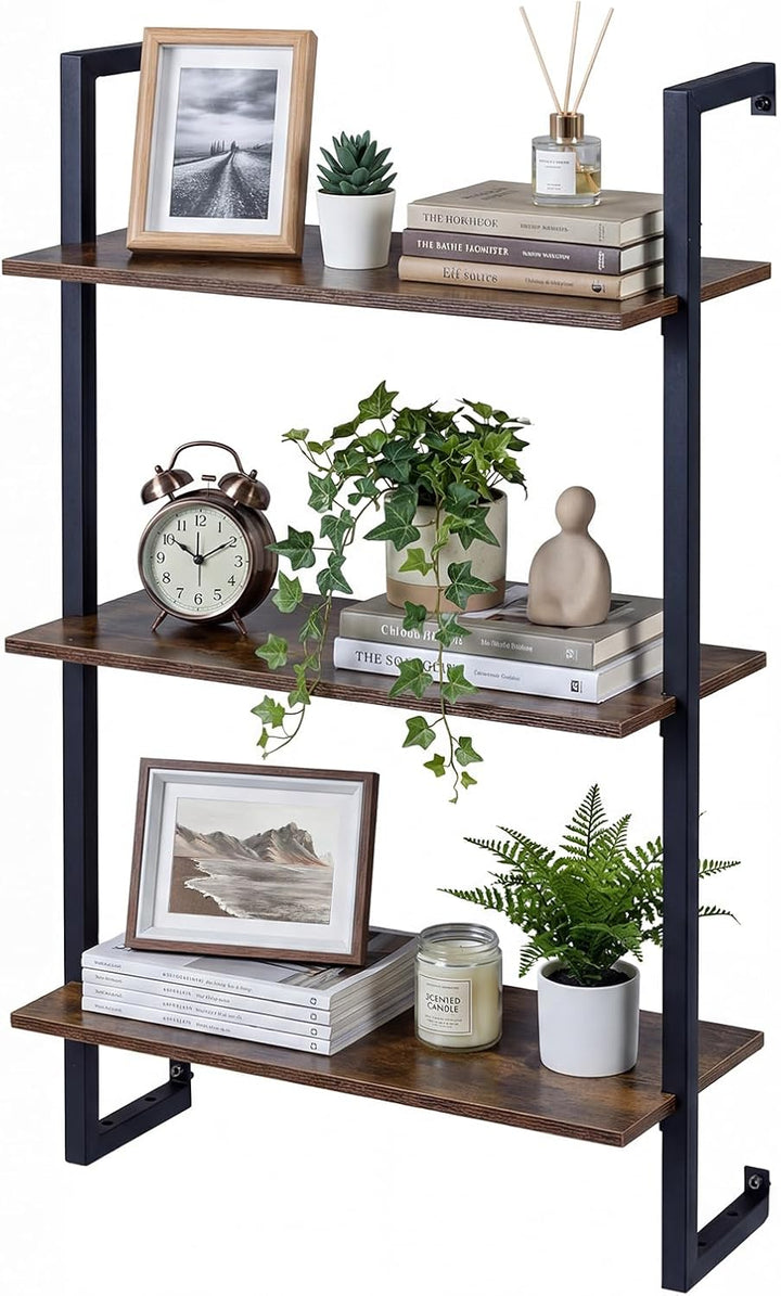 Giantex 3-Tier Modern Floating Wall-Mounted Bookshelf with Metal Frame (1/2)