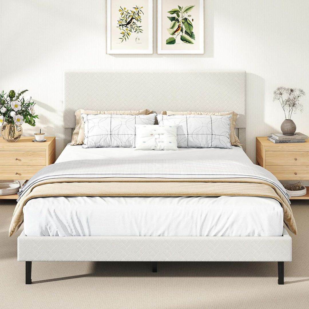 Giantex Bed Frame | Velvet Upholstered Platform Bed w/Height Adjustable Chevron Headboard