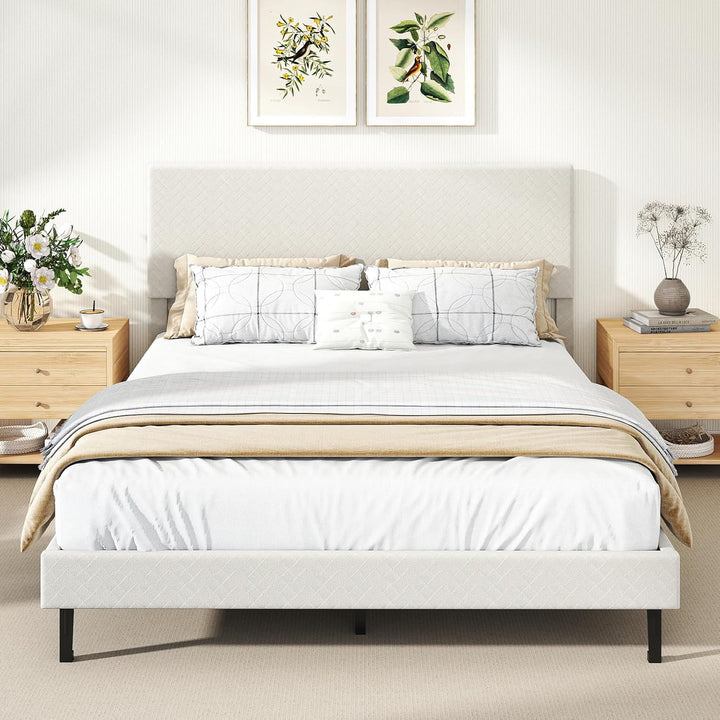 Giantex Bed Frame | Velvet Upholstered Platform Bed w/Height Adjustable Chevron Headboard