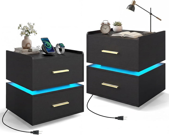 Giantex LED Night Stand with Charging Station &amp; 2 Storage Drawers (1/2)