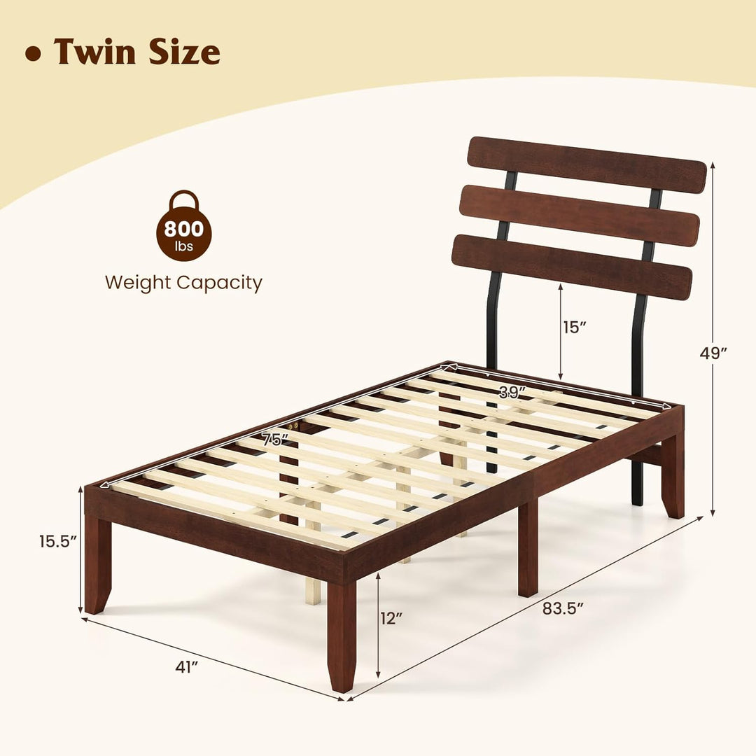 Giantex Queen/Full/Twin Size Platform Bed with Retro Headboard Mid Century Modern Bed Frame with Wood Slat Support