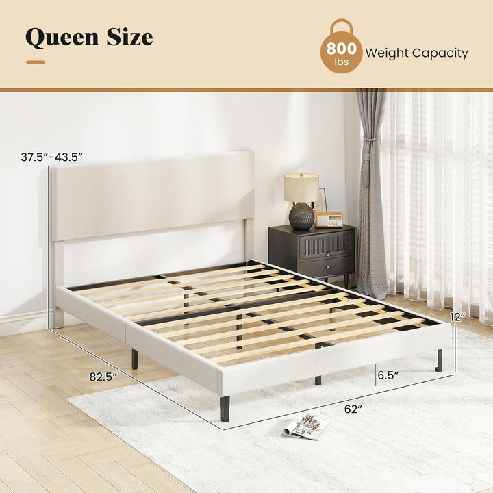 Giantex Bed Frame | Velvet Upholstered Platform Bed w/Height Adjustable Chevron Headboard
