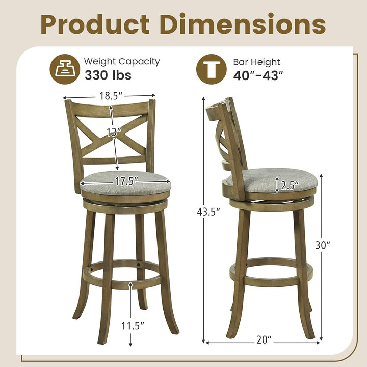 Giantex Wood Swivel Bar Stools Set of 2/4 with Backrests and Wood Frame