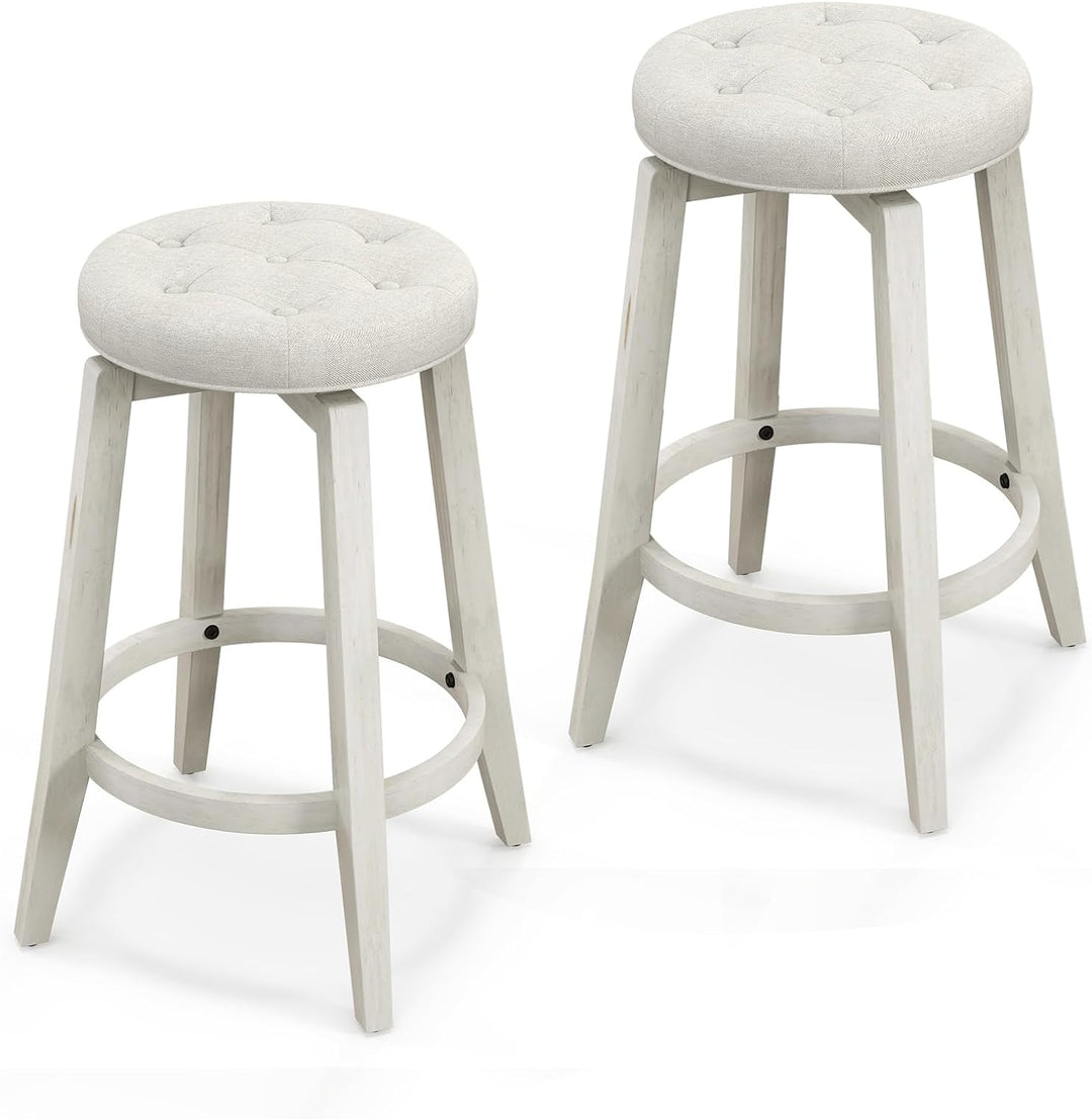 Giantex Swivel Bar Stools Set of 2, 30" Bar Height Stools w/Tufted Seat &amp; Rubber Wood Frame